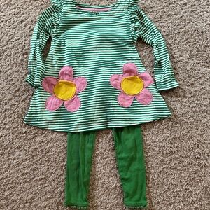 Mini Boden Green Striped Costume with Pink Flowers